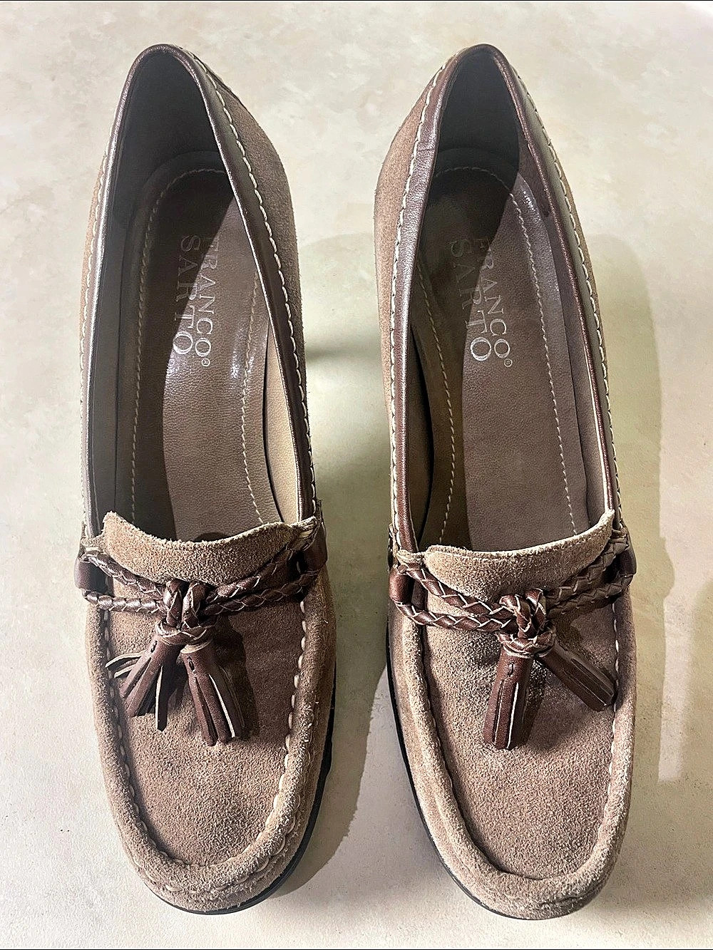 Franco Sarto Tassel Heels in Brown Size 6.5M Made In Spain